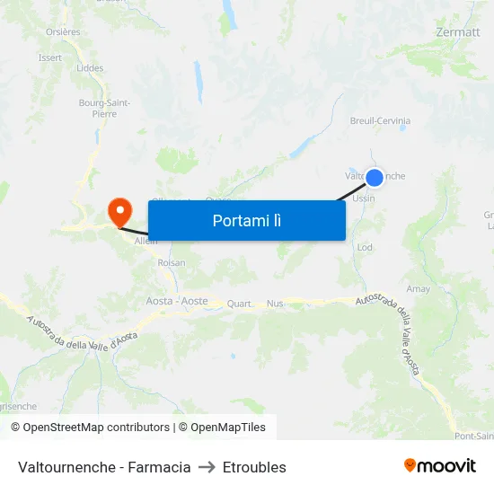 Valtournenche - Farmacia to Etroubles map