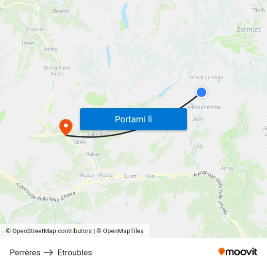 Perrères to Etroubles map