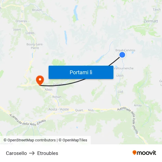Carosello to Etroubles map