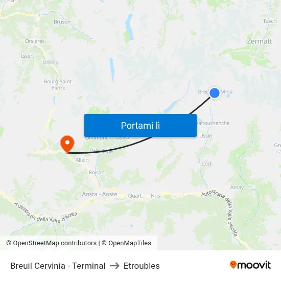 Breuil Cervinia - Terminal to Etroubles map