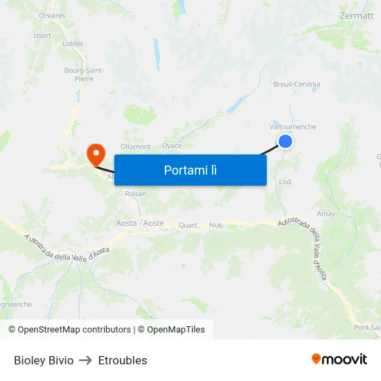 Bioley Bivio to Etroubles map