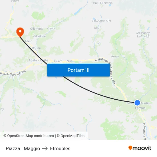 Piazza I Maggio to Etroubles map