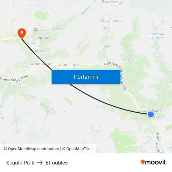 Scuole Prati to Etroubles map