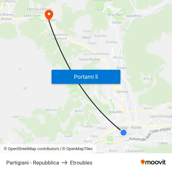 Partigiani - Repubblica to Etroubles map