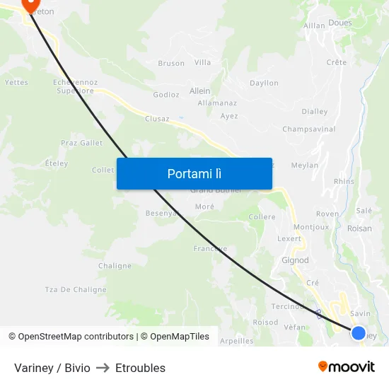 Variney / Bivio to Etroubles map