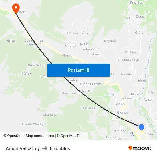 Arliod Valcartey to Etroubles map