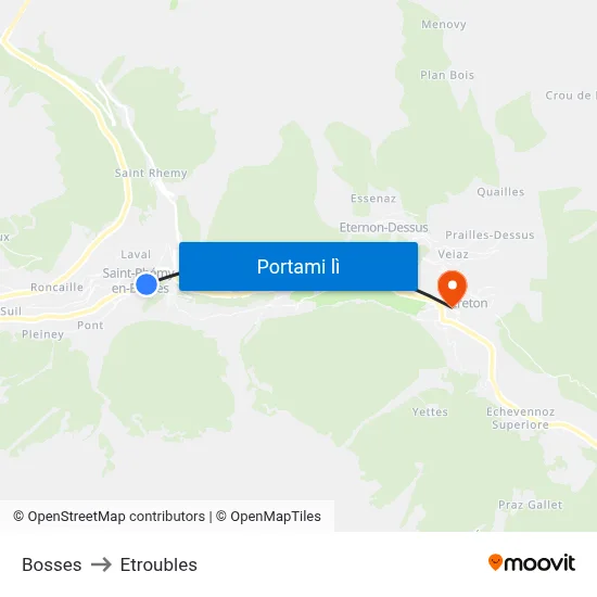 Bosses to Etroubles map