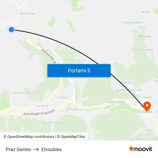 Praz Gentor to Etroubles map