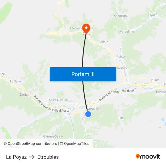 La Poyaz to Etroubles map