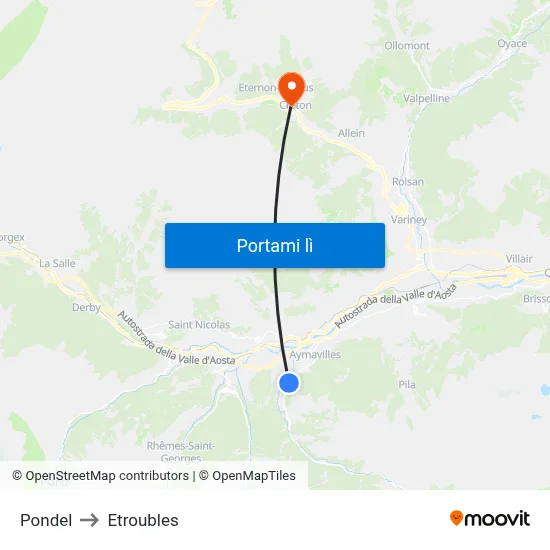 Pondel to Etroubles map