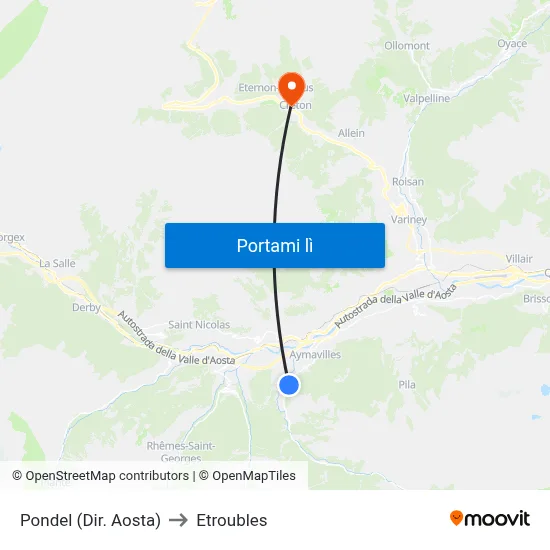 Pondel (Dir. Aosta) to Etroubles map