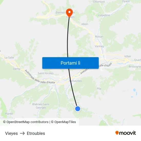 Vieyes to Etroubles map