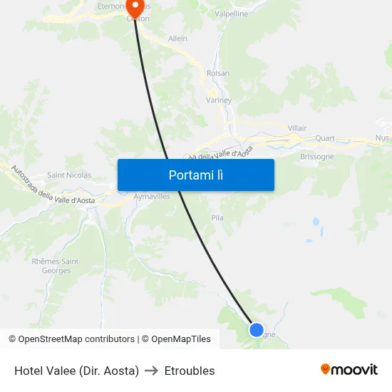 Hotel Valee (Dir. Aosta) to Etroubles map
