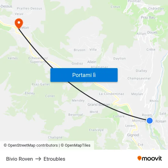 Bivio Roven to Etroubles map