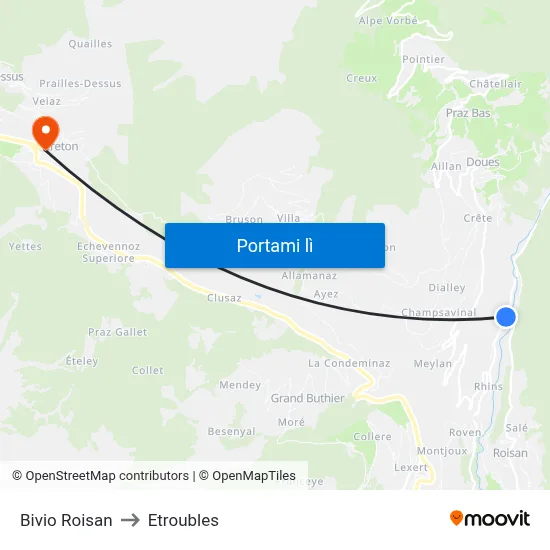 Bivio Roisan to Etroubles map