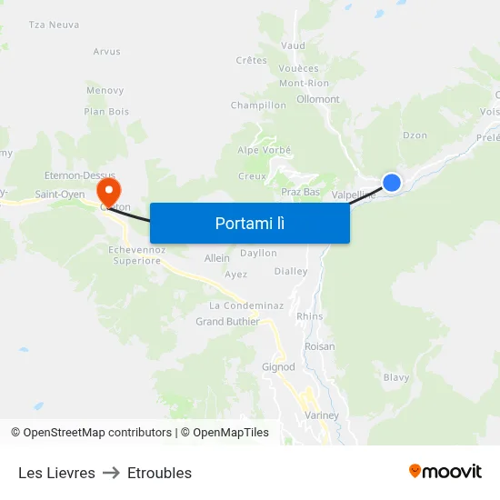 Les Lievres to Etroubles map