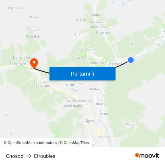 Chosod to Etroubles map