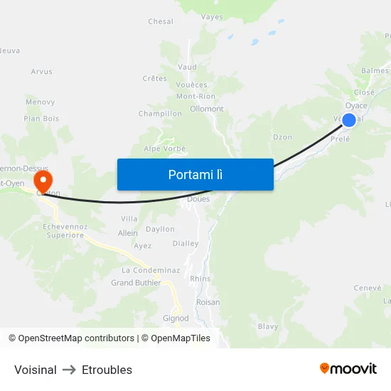 Voisinal to Etroubles map