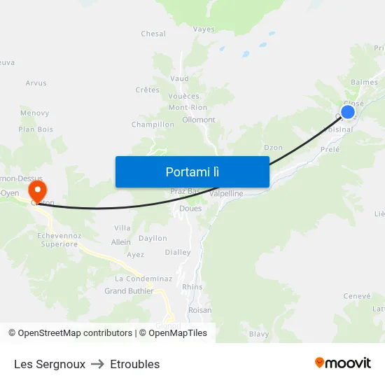 Les Sergnoux to Etroubles map