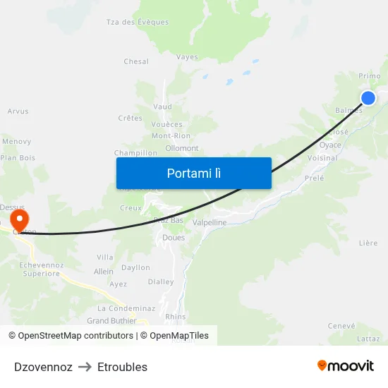 Dzovennoz to Etroubles map