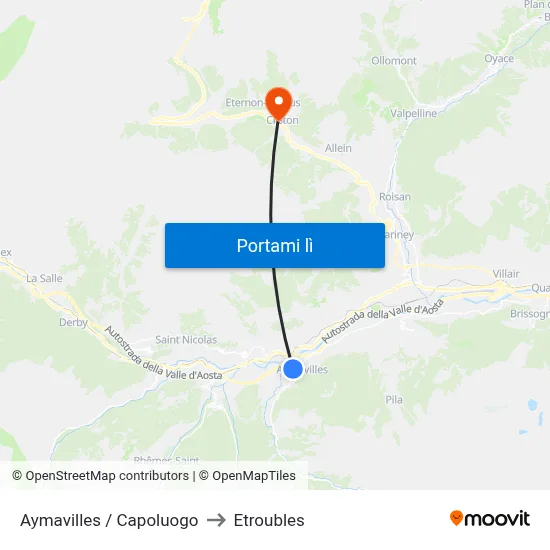 Aymavilles / Capoluogo to Etroubles map