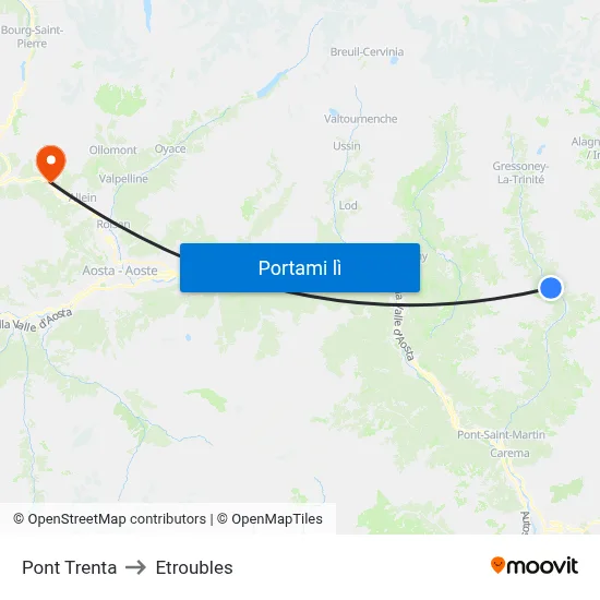 Pont Trenta to Etroubles map