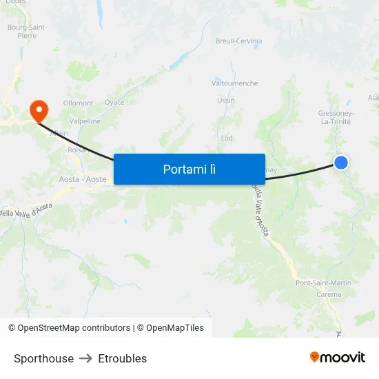 Sporthouse to Etroubles map