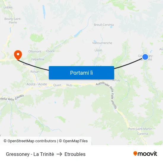 Gressoney - La Trinitè to Etroubles map