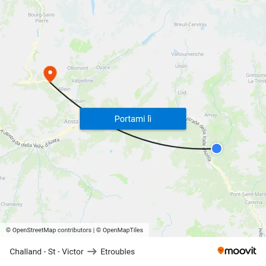Challand - St - Victor to Etroubles map