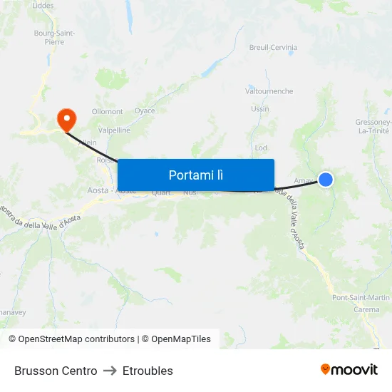 Brusson Centro to Etroubles map