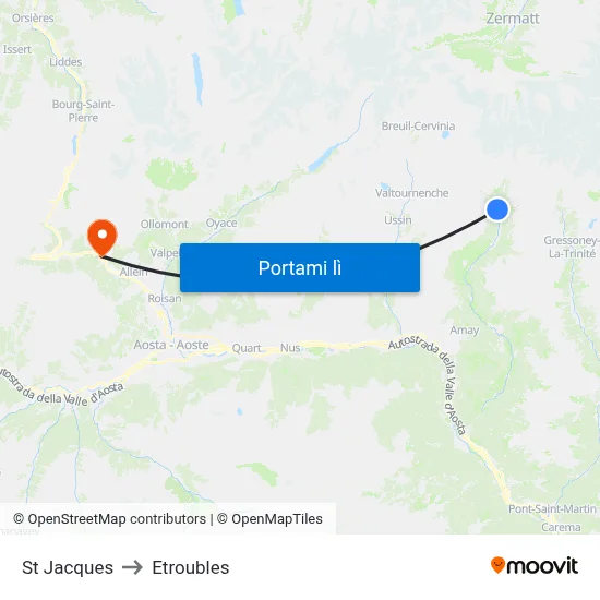 St Jacques to Etroubles map