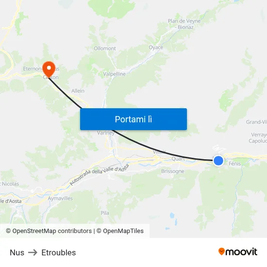 Nus to Etroubles map