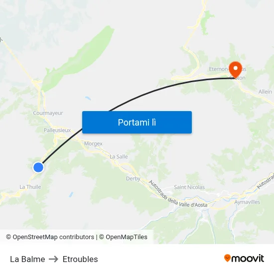 La Balme to Etroubles map