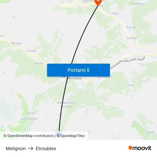 Melignon to Etroubles map