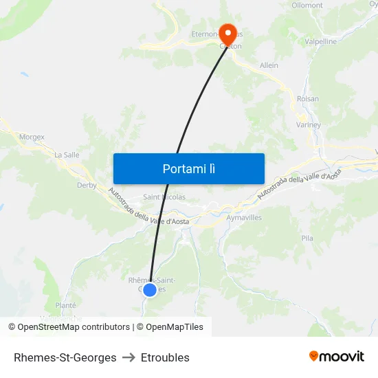 Rhemes-St-Georges to Etroubles map