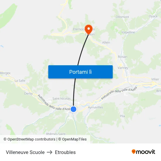 Villeneuve Scuole to Etroubles map