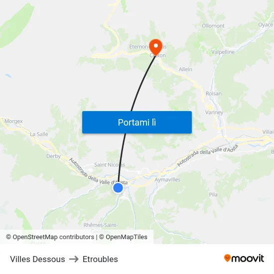 Villes Dessous to Etroubles map