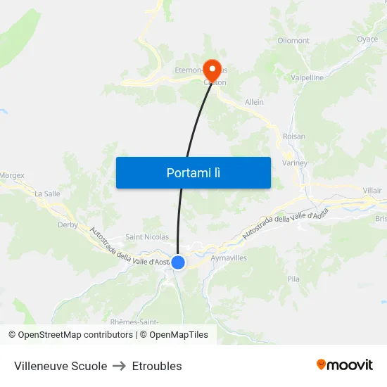 Villeneuve Scuole to Etroubles map