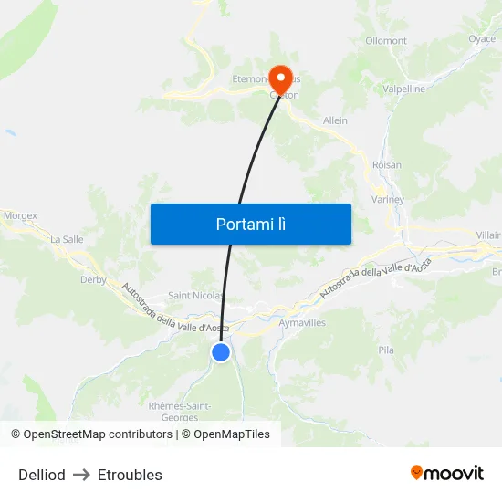 Delliod to Etroubles map