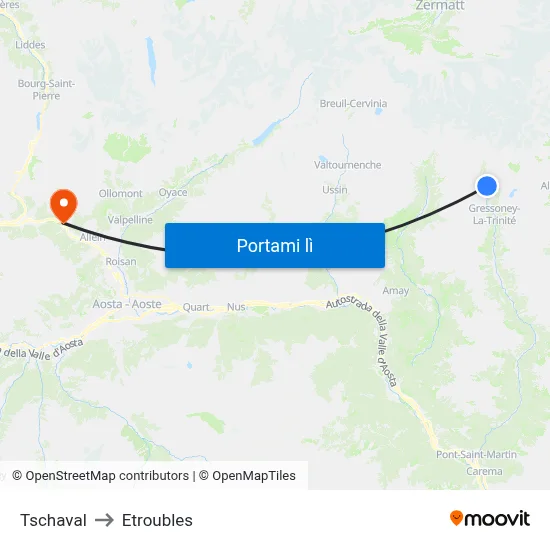 Tschaval to Etroubles map