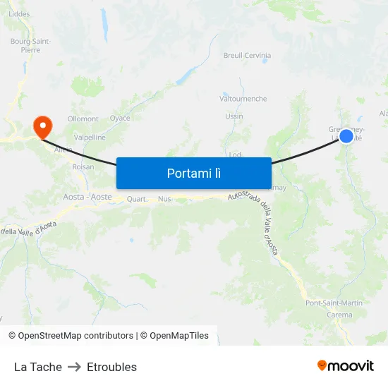 La Tache to Etroubles map