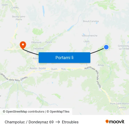 Champoluc / Dondeynaz 69 to Etroubles map