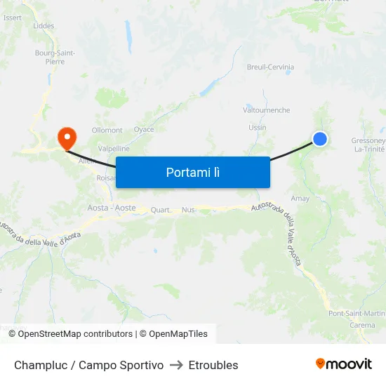 Champluc / Campo Sportivo to Etroubles map