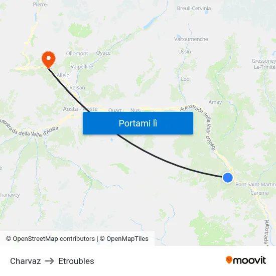 Charvaz to Etroubles map