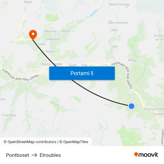 Pontboset to Etroubles map