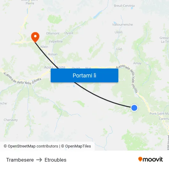 Trambesere to Etroubles map