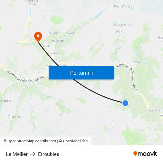 Le Mellier to Etroubles map