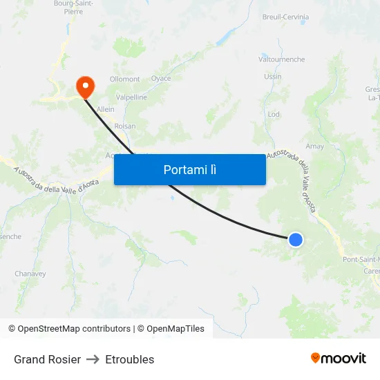 Grand Rosier to Etroubles map