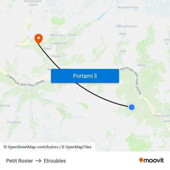 Petit Rosier to Etroubles map