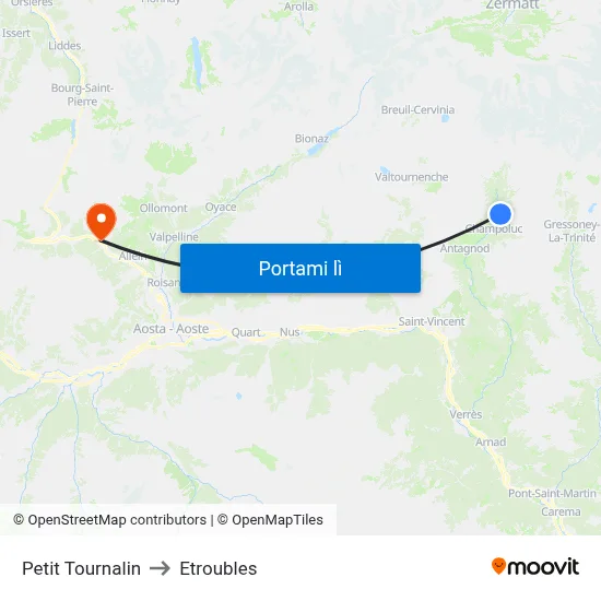 Petit Tournalin to Etroubles map